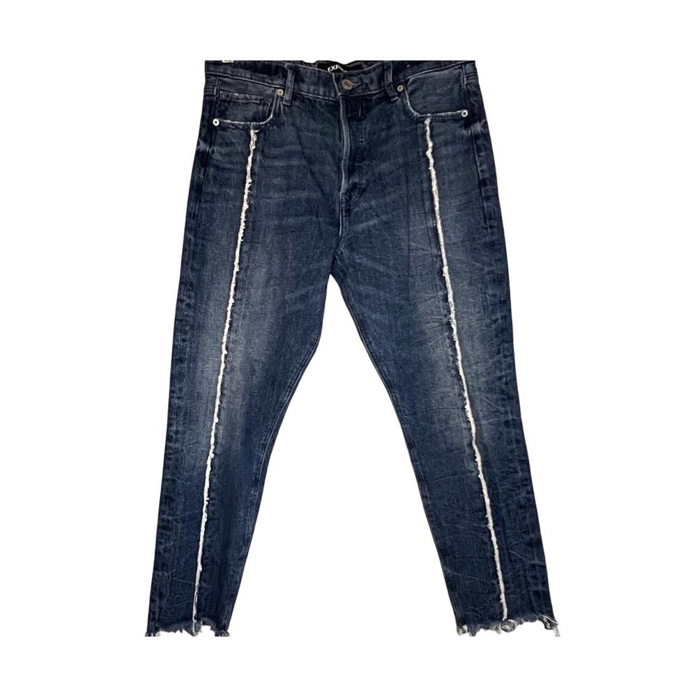 Express Vintage High Rise Button Fly Raw Hem Skinny Jeans Size 6 100% Cotton